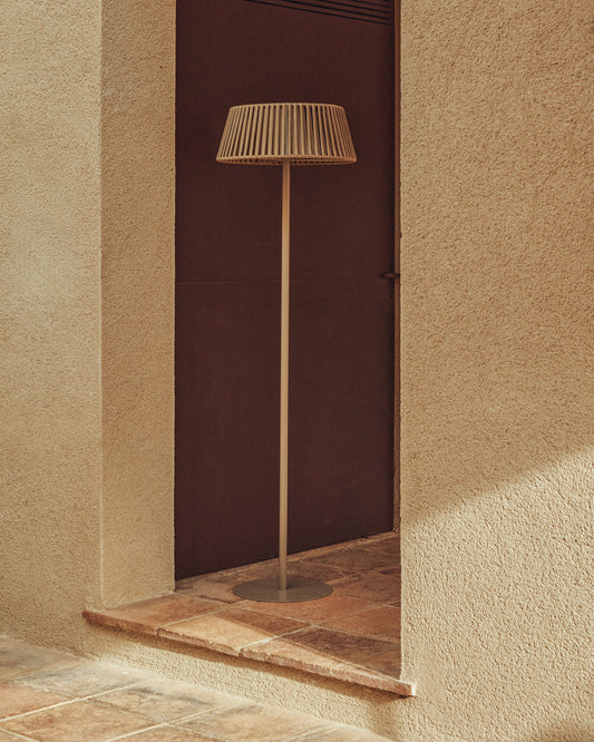 Lampadaire solaire d’extérieur Aldet en corde plate et pied en métal beige Ø 46 cm