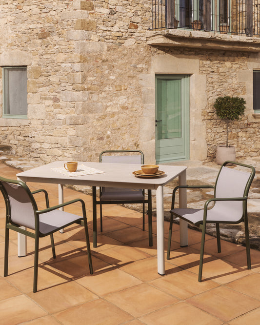 Table Anafi en pierre frittée et aluminium écru 180 x 90 cm
