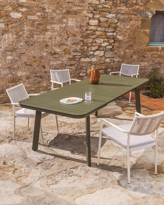 Table extensible d’extérieur Izola en aluminium avec finition verte 185 (235) x 100 cm