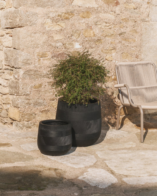 Ensemble Tival de 2 cache-pots effet ciment noir Ø 50 cm/Ø 34 cm