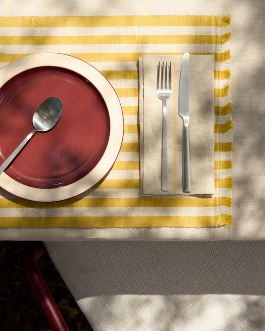 Ensemble Daltan de 2 sets de table en coton-jute à rayures jaunes 35 x 50 cm