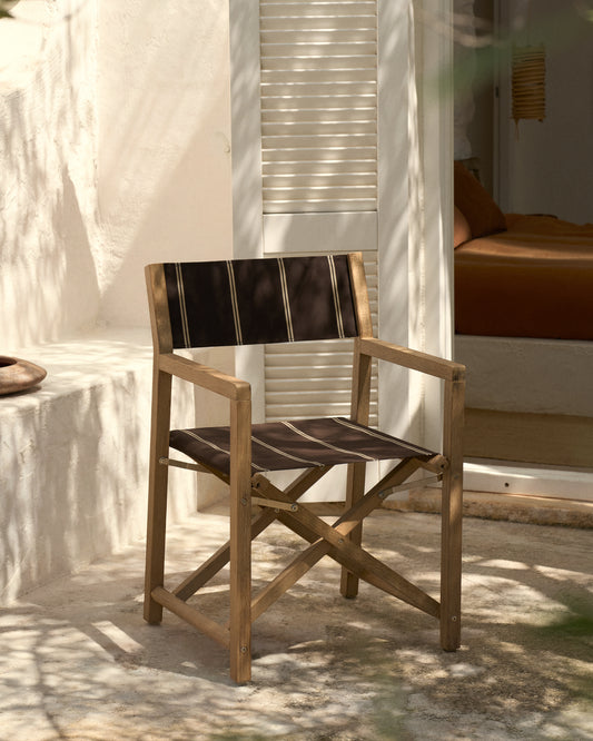 Chaise pliable d’extérieur Vilara rayures marron et beige en bois d’acacia FSC 100 %