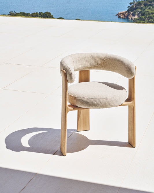 Chaise d’extérieur Granite 3 pieds beige avec pieds en bois de teck massif finition ton naturel FSC 100 %