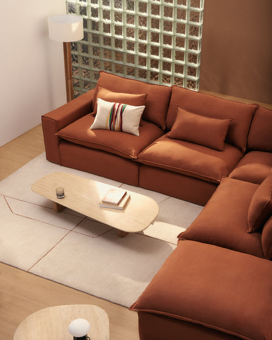 Canapé d’angle modulable déhoussable Anarela 6 places en 100 % lin terracotta 347 x 307 cm FSC Mix Credit