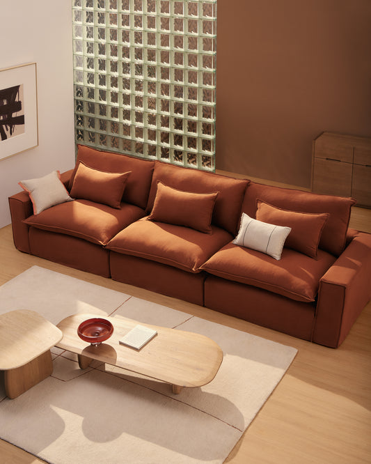 Canapé modulable déhoussable Anarela 3 places en 100 % lin terracotta 310 cm FSC Mix Credit