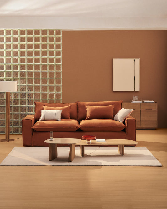 Canapé déhoussable Anarela 2 places en 100 % lin terracotta 240 cm FSC Mix Credit