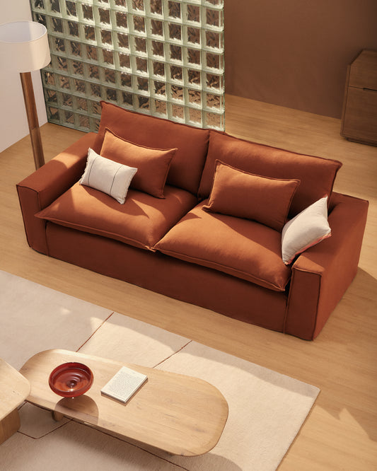 Canapé déhoussable Anarela 3 places en 100 % lin terracotta 280 cm FSC Mix Credit