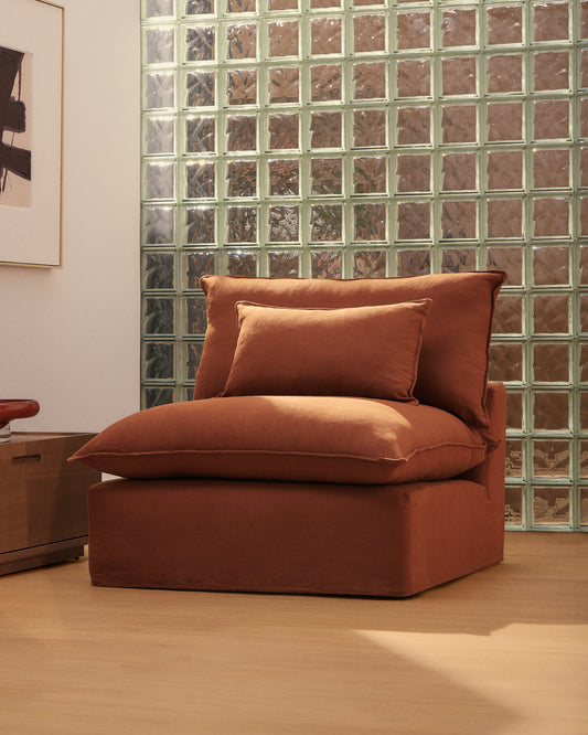 Fauteuil déhoussable Anarela en 100 % lin terracotta 110 cm FSC Mix Credit