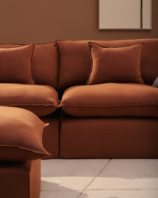 Canapé d’angle modulable déhoussable Anarela 4 places en 100 % lin terracotta 307 x 287 cm FSC Mix Credit