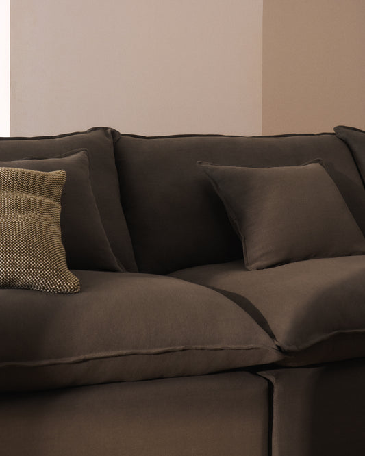 Canapé d’angle modulable déhoussable Anarela 4 places en 100 % lin taupe 287 x 197 cm / 197 x 287 cm FSC Mix Credit