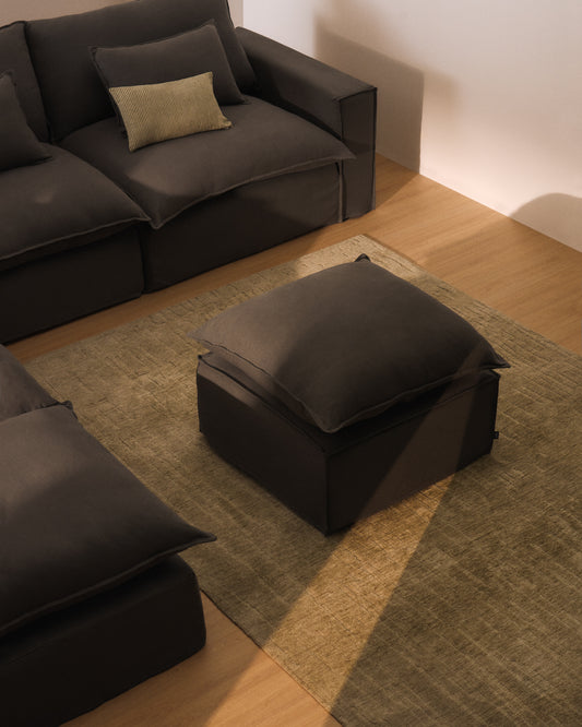 Repose-pieds déhoussable Anarela avec coussin en 100 % lin taupe 80 x 80 cm FSC Mix Credit
