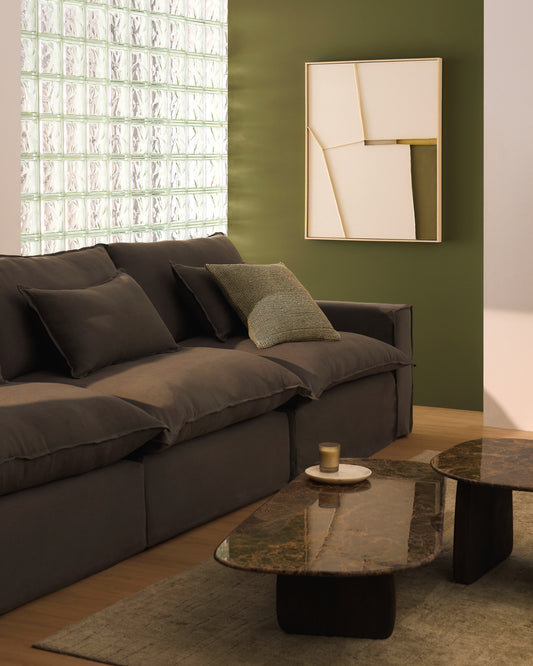 Canapé modulable déhoussable Anarela 5 places en 100 % lin taupe 370 cm FSC Mix Credit