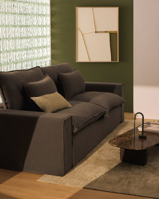 Canapé déhoussable Anarela 2 places en 100 % lin taupe 240 cm FSC Mix Credit