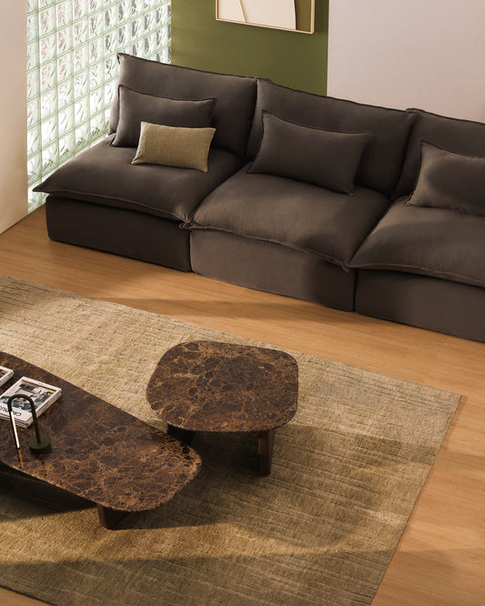 Canapé modulable déhoussable Anarela 5 places en 100 % lin taupe 330 cm FSC Mix Credit