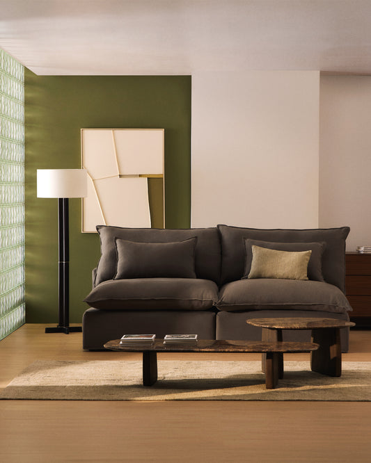 Canapé modulable déhoussable Anarela 3 places en 100 % lin taupe 220 cm FSC Mix Credit