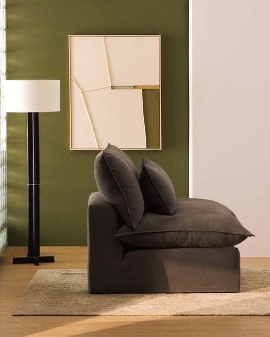 Fauteuil déhoussable Anarela en 100 % lin taupe 110 cm FSC Mix Credit