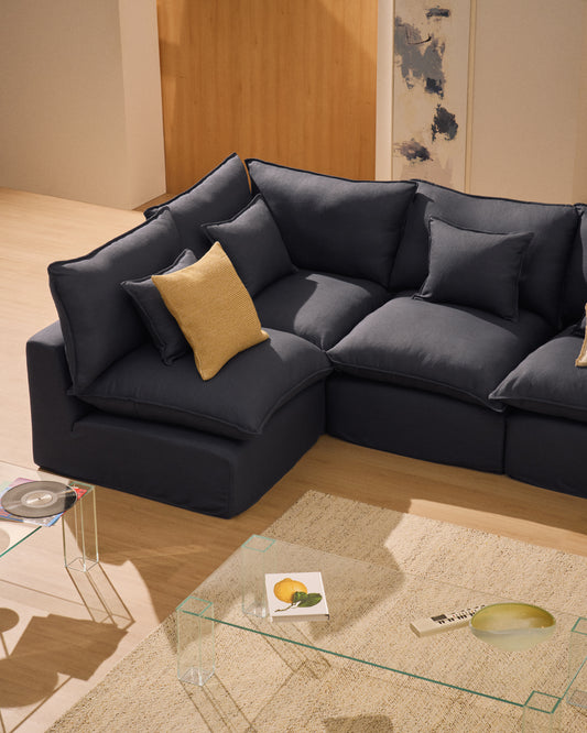 Canapé d’angle modulable déhoussable Anarela 4 places en lin et viscose gris foncé 287 x 197 cm / 197 x 287 cm FSC Mix Credit