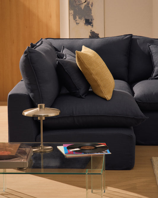 Canapé d’angle modulable déhoussable Anarela 6 places en lin et viscose gris foncé 327 x 217 cm / 217 x 327 cm FSC Mix Credit