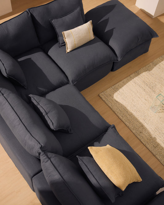 Canapé d’angle modulable déhoussable Anarela 4 places en lin et viscose gris foncé 307 x 287 cm FSC Mix Credit