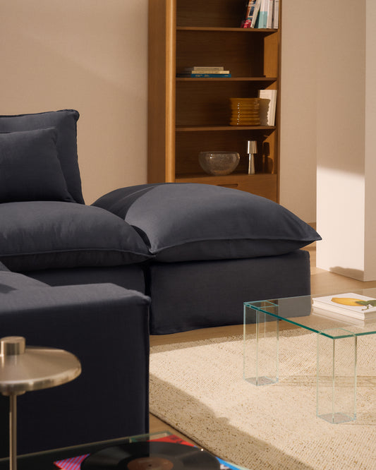 Canapé modulable déhoussable Anarela 3 places en lin et viscose gris foncé 310 cm FSC Mix Credit