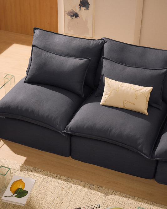 Canapé d’angle modulable déhoussable Anarela 4 places en lin et viscose gris foncé 287 x 307 cm FSC Mix Credit