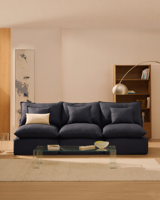 Canapé modulable déhoussable Anarela 3 places en lin et viscose gris foncé 270 cm FSC Mix Credit