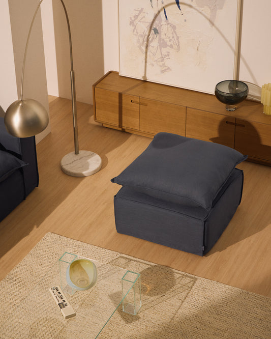 Repose-pieds déhoussable Anarela avec coussin en lin et viscose gris foncé 80 x 80 cm FSC Mix Credit