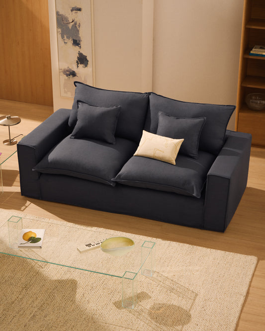 Canapé déhoussable Anarela 2 places en lin et viscose gris foncé 240 cm FSC Mix Credit