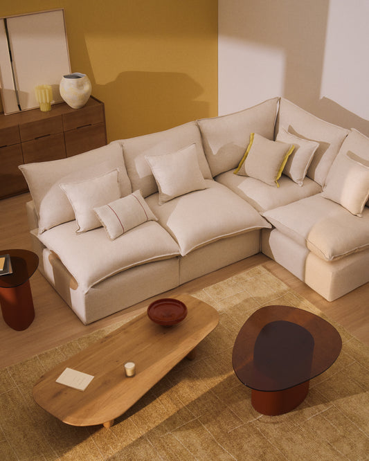 Canapé d’angle modulable déhoussable Anarela 4 places en lin et viscose beige 287 x 197 cm / 197 x 287 cm FSC Mix Credit
