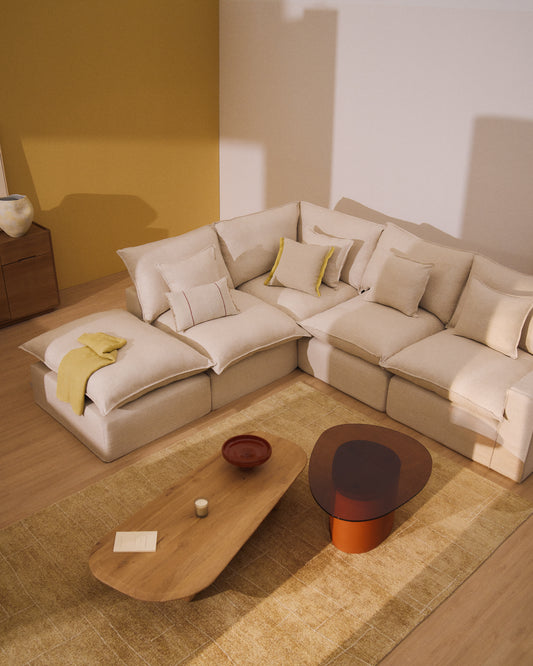 Canapé d’angle modulable déhoussable Anarela 4 places en lin et viscose beige 287 x 307 cm FSC Mix Credit