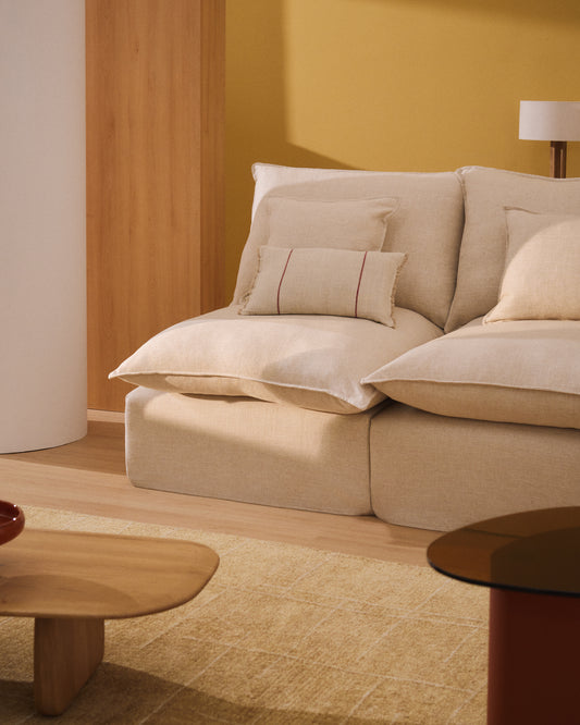 Canapé modulable déhoussable Anarela 3 places en lin et viscose beige 220 cm FSC Mix Credit