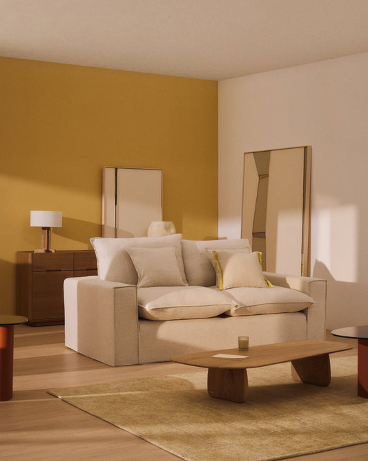 Canapé déhoussable Anarela 2 places avec coussins en lin beige FSC Mix Credit 240 cm.