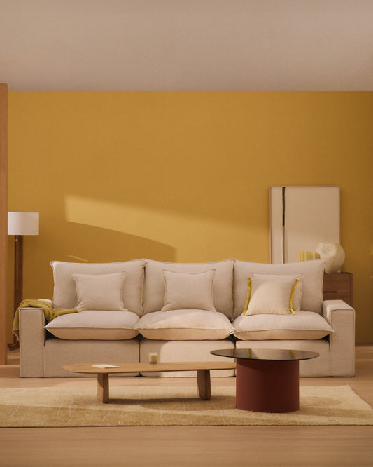 Canapé modulable déhoussable Anarela 3 places en lin et viscose beige 310 cm FSC Mix Credit