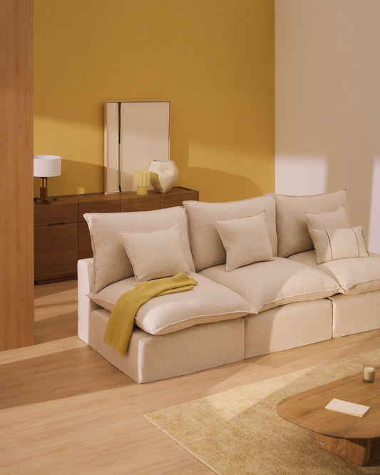 Canapé modulable déhoussable Anarela 5 places en lin et viscose beige 330 cm FSC Mix Credit