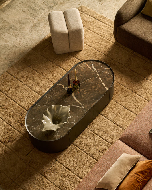 Table basse Nemore 1 tiroir en placage de chêne et plateau en céramique avec effet marbre Emperador FSC Mix Credit 140 x 60 cm