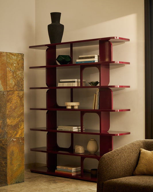 Étagère Aduma MDF laqué grenat avec finition brillante FSC 100 % 160 x 187 cm