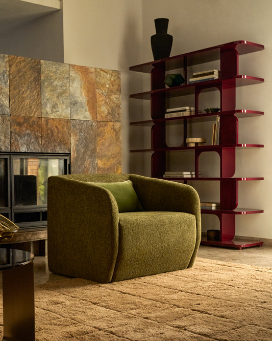 Fauteuil Milare en chenille vert olive 83 cm FSC 100 %