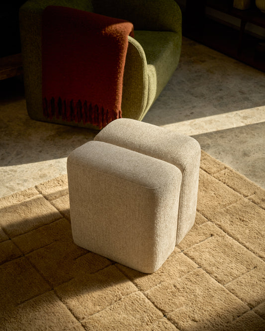 Repose-pied Nedilo carré en chenille beige FSC Mix Credit