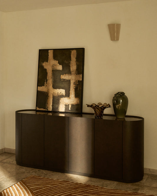 Buffet Nemore 4 portes en placage de chêne et plateau en céramique avec effet marbre Emperador FSC Mix Credit 200 x 45 cm