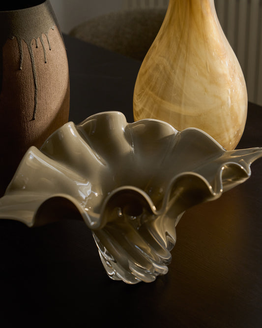 Centre de table en verre Lurea de couleur verte aux nuances grises 45 x 31 cm