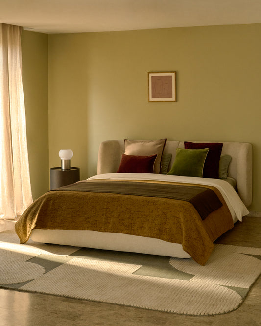 Cadre de lit déhoussable avec coffre rabattable Nerla en chenille beige pour matelas de 160 x 200 cm
