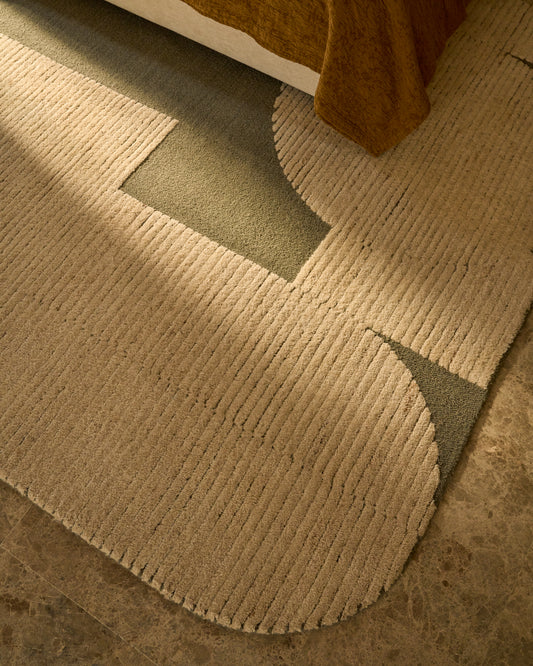 Tapis Bralen en laine jacquard vert et beige 200 x 300 cm