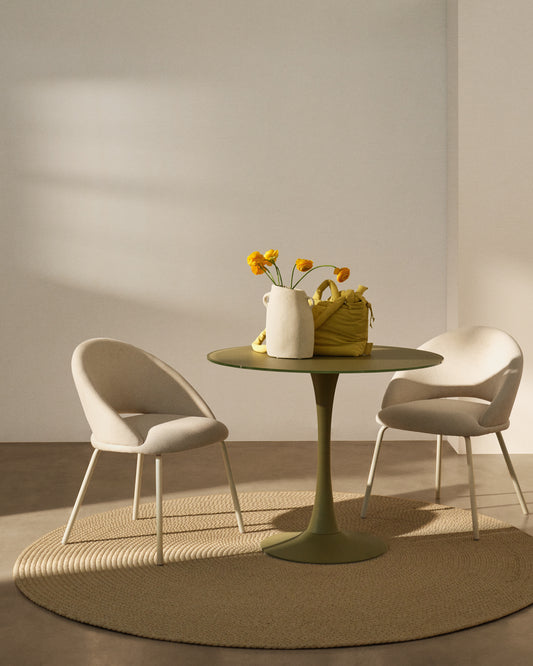 Chaise Bonali en chenille verte et pieds en métal vert FSC Mix Credit