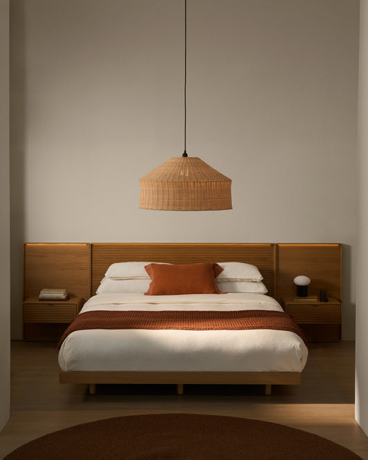Lit Norlen avec 2 tables de nuit en placage de chêne avec finition naturelle et lumière LED pour matelas 180 x 200 cm FSC Mix Credit