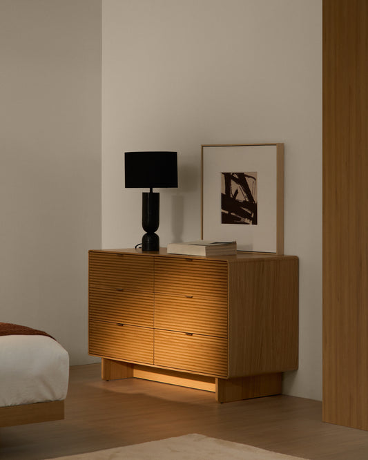 Commode Norlen 6 tiroirs en placage de chêne avec finition naturelle FSC Mix Credit 120 x 75 cm