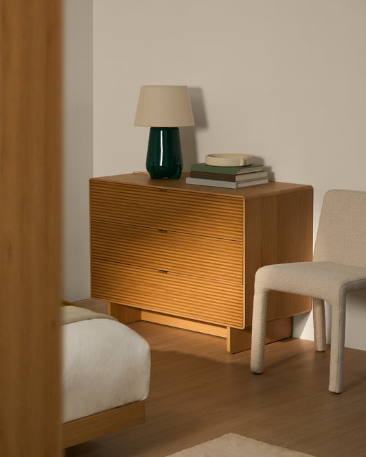Commode Norlen 3 tiroirs en placage de chêne avec finition naturelle FSC Mix Credit 101 x 75 cm
