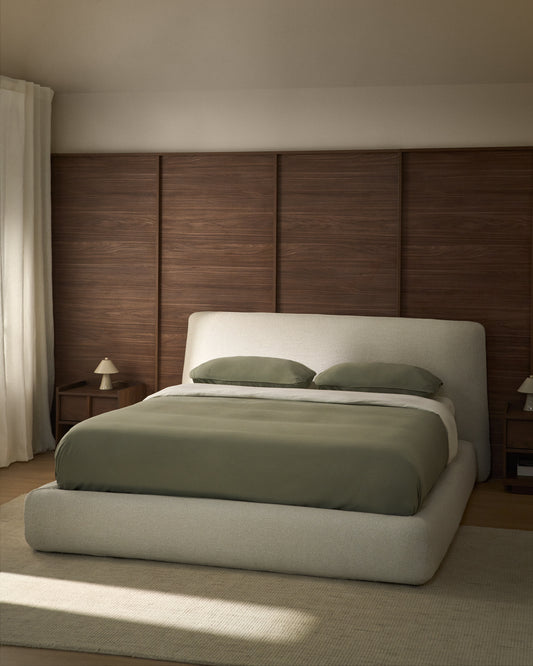 Lit déhoussable Martina en chenille écrue pour matelas de 180 x 200 cm FSC Mix Credit