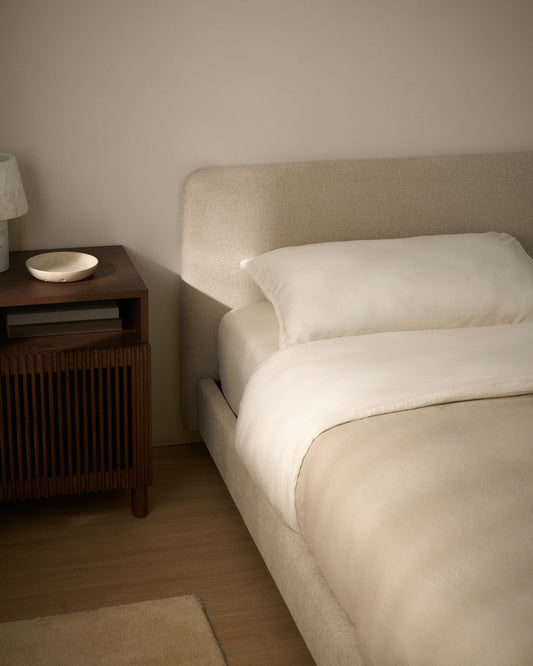 Lit Selven en chenille beige pour matelas de 90 x 200 cm