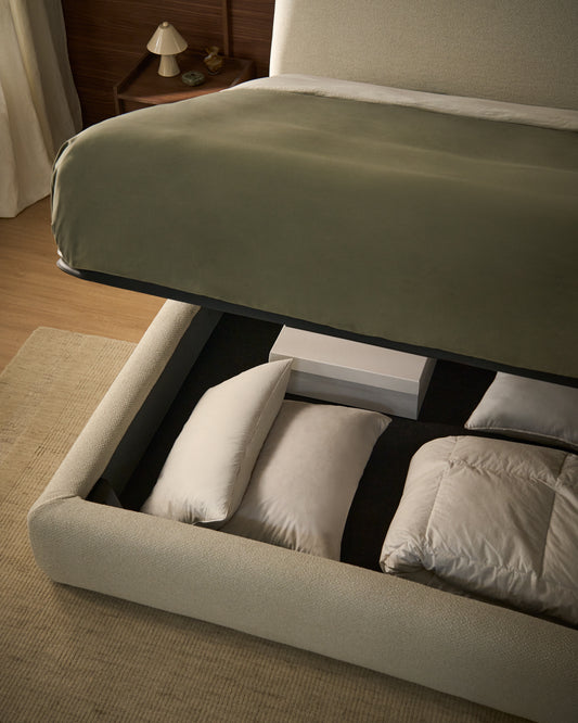 Housse pour cadre de lit Martina en chenille écrue pour matelas de 160 x 200 cm