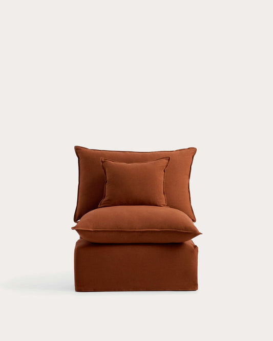 Canapé d’angle modulable déhoussable Anarela 4 places en 100 % lin terracotta 287 x 197 cm / 197 x 287 cm FSC Mix Credit